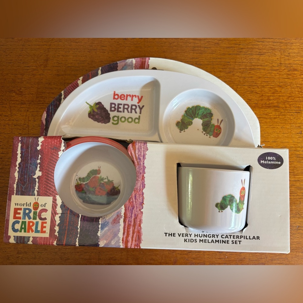 Eric Carle Very Hungry Caterpillar 3pc Melamine Plate Bowl Cup Child Dish Set